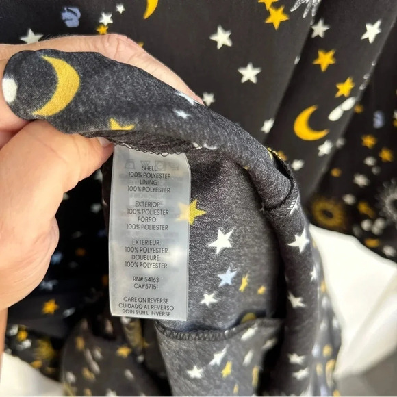 KARL LAGERFELD Paris Celestial Sun/Moon/Stars V-Neck Tie Waist Fit & Flare Dress - Picture 9 of 9